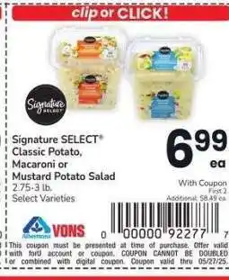Albertsons Signature SELECT Classic Potato, Macaroni or Mustard Potato Salad - 2.75-3 lb. Select Varieties offer