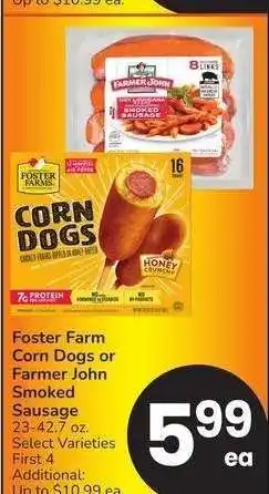 Albertsons Foster Farm Corn Dogs or Farmer John Smoked Sausage - 23-42.7 oz. Select Varieties offer