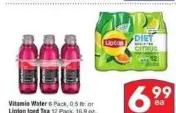 Albertsons Vitamin Water 6 Pack, 0.5 ltr. or Lipton Iced Tea 12 Pack, 16.9 oz. - Select Varieties offer