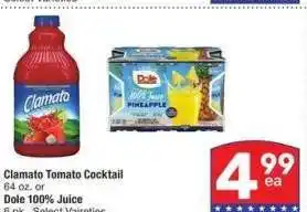 Albertsons Clamato Tomato Cocktail 64 oz. or Dole 100% Juice 6 pk offer