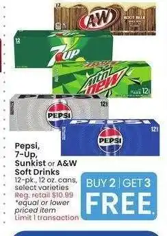 Albertsons Pepsi, 7-Up, Sunkist or A & W Soft Drinks - 12 - pk., 12 oz. cans, select varieties offer