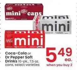 Albertsons Coca-Cola or Dr Pepper Soft Drinks - 10-pk., 7.5 oz. cans, select varieties offer