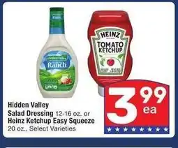 Albertsons Hidden Valley Salad Dressing 12-16 oz. or Heinz Ketchup Easy Squeeze 20 oz. - Select Varieties offer