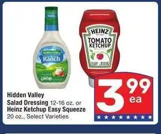 Albertsons Hidden Valley Salad Dressing 12-16 oz. or Heinz Ketchup Easy Squeeze 20 oz. - Select Varieties offer