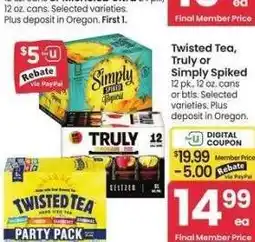 Albertsons Twisted Tea, Truly or Simply Spiked - 12 pk., 12 oz. cans or btls. Selected varieties offer