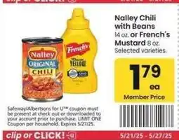 Albertsons Nalley Chili with Beans 14 oz. or French's Mustard 8 oz. - Selected varieties offer