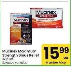 Albertsons Mucinex Maximum Strength Sinus Relief - 16-20 ct. Selected varieties offer