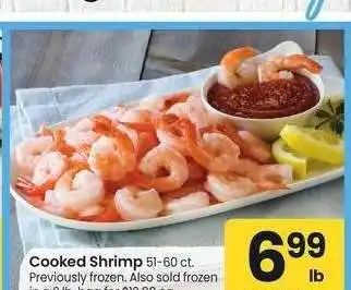 Albertsons Cooked Shrimp - 51-60 ct. Previously frozen. Also sold frozen in a 2 lb. bag for $13.98 ea offer