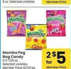 Albertsons Mamba Peg Bag Candy - 6.3-7.05 oz. Selected varieties. Member Price: $2.50 ea offer