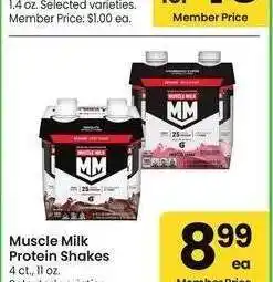 Albertsons Muscle Milk Protein Shakes - 4 ct., 11 oz. Selected varieties offer