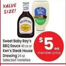 Albertsons Sweet Baby Ray's BBQ Sauce 40 oz or Ken's Steak House Dressing 24 oz - Selected Varieties offer