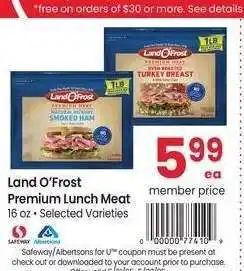 Albertsons Land O'Frost Premium Lunch Meat - 16 oz • Selected Varieties offer
