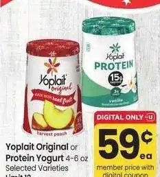 Albertsons Yoplait Original or Protein Yogurt - 4-6 oz Selected Varieties offer