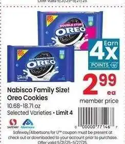 Albertsons Nabisco Family Size Oreo Cookies - 10.68-18.71 oz Selected Varieties offer