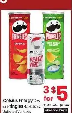 Albertsons Celsius Energy 12 oz or Pringles 4.5-5.57 oz - Selected Varieties offer