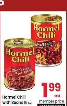 Albertsons Hormel Chili With Beans - 15 oz Selected Varieties offer