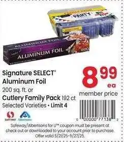 Albertsons Signature SELECT Aluminum Foil 200 sq ft or Cutlery Family Pack 192 ct. - Selected Varieties offer