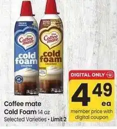 Albertsons Coffee Mate Cold Foam - 14 oz Selected Varieties offer