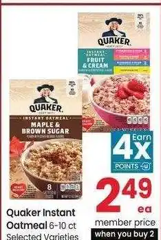 Albertsons Quaker Instant Oatmeal - 6-10 ct Selected Varieties offer