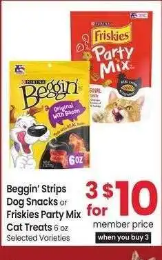 Albertsons Beggin' Strips Dog Snacks or Friskies Party Mix Cat Treats - 6 oz Selected Varieties offer