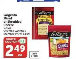 Albertsons Sargento Sliced or Shredded Cheese - 5-8 oz. Selected varieties Member Price: $3.99 offer