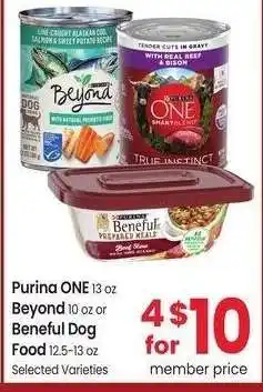 Albertsons Purina ONE 13 oz Beyond 10 oz or Beneful Dog Food 12.5-13 oz - Selected Varieties offer