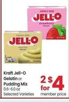 Albertsons Kraft Jell-O Gelatin or Pudding Mix - 0.6-6.0 oz Selected Varieties offer