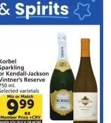 Albertsons Korbel Sparkling or Kendall-Jackson Vintner's Reserve - 450 ml.Selected varieties offer