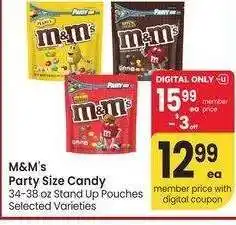 Albertsons M&M's Party Size Candy - 34-38 oz Stand Up Pouches Selected Varieties offer