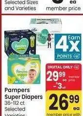 Albertsons Pampers Super Diapers - 36-112 ct Selected Varieties offer