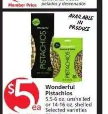 Albertsons Wonderful Pistachios - 5.5-6 oz. unshelled or 14-16 oz. shelled Selected varieties offer