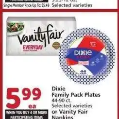 Albertsons Dixie Family Pack Plates 44-90 ct. Selected varieties or Vanity Fair Napkins 300 ct offer