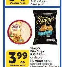 Albertsons Stacy's Pita Chips 6.75-7.33 oz. or Sabra Hummus 10 oz. - Selected varieties offer