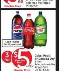 Albertsons Coke, Pepsi or Canada Dry - 2 liter Selected varieties Single Price Up To: $3.49 offer