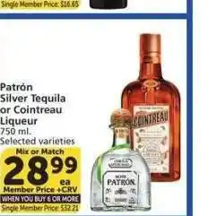 Albertsons Patrón Silver Tequila or Cointreau Liqueur - 750 ml. Selected varieties Mix or Match +CRV offer