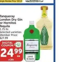 Albertsons Tanqueray London Dry Gin or Hornitos Tequila - 1.75 ltr. Selected varieties Member Price: $27.99 offer