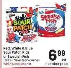 Albertsons Red, White & Blue Sour Patch Kids or Swedish Fish - 1.8 lbs • Selected Varieties offer