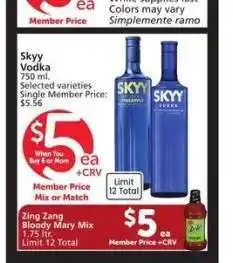 Albertsons Skyy Vodka - 750 ml. Selected varieties Single Member Price: $5.56 offer