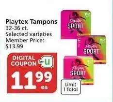 Albertsons Playtex Tampons - 32-36 ct. Selected varieties Member Price: $13.99 offer