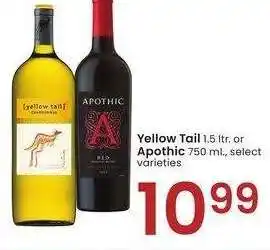Albertsons Yellow Tail 1.5 ltr. or Apothic 750 ml. - select varieties offer