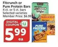 Albertsons Fitcrunch or Pure Protein Bars - 4 ct. or 5 ct. bars Selected varieties Member Price: $6.99 offer