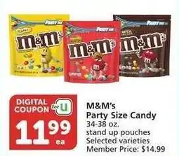 Albertsons M&M's Party Size Candy - 34-38 oz. stand up pouches Selected varieties Member Price: $14.99 offer