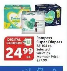 Albertsons Pampers Super Diapers - 38-104 ct. Selected varieties Member Price: $27.99 offer