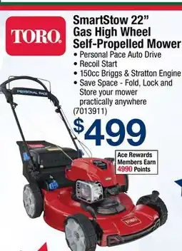 Ace Hardware SmartStow 22 Gas High Wheel Self-Propelled Mower offer