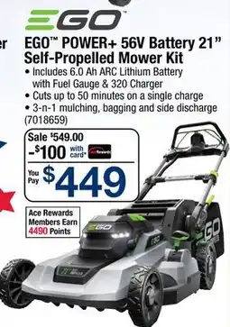 Ace Hardware EGO POWER + 56V Battery 21 Self-Propelled Mower Kit offer