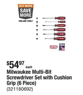 The Home Depot Milwaukee Multi-Bit Screwdriver Set with Cushion Grip (6 Piece) offer
