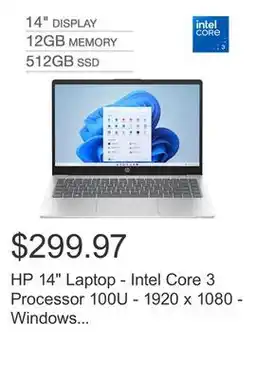 Costco HP 14 Laptop - Intel Core 3 Processor 100U - 1920 x 1080 - Windows 11 Home - 12GB RAM - 512GB SSD offer