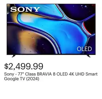 Best Buy Sony - 77 Class BRAVIA 8 OLED 4K UHD Smart Google TV (2024) offer