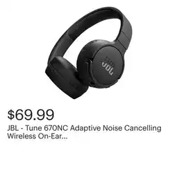 Best Buy JBL - Tune 670NC Adaptive Noise Cancelling Wireless On-Ear Headphone - Black offer