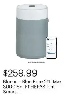 Best Buy Blueair - Blue Pure 211i Max 3000 Sq. Ft HEPASilent Smart Extra-Large Room Air Purifier - White/Gray offer